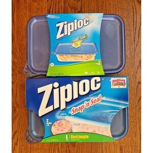 (4) Ziploc Large Rectangle Food Storage Containers One Press Snap Seal 9.5 Cups